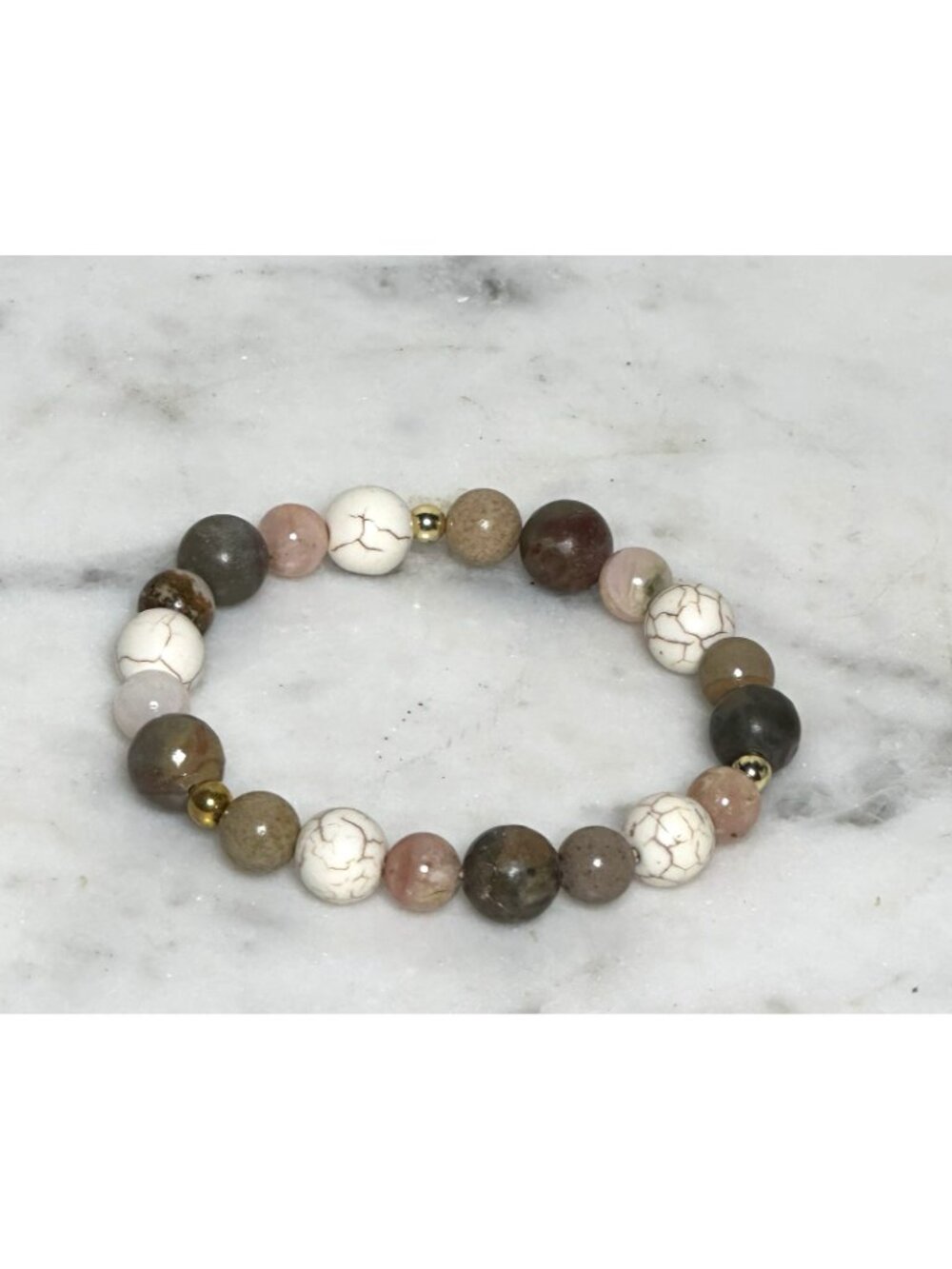 Handmade Pink Jasper Chinese Jasper Stretch Bracelet Boho Gemstone Bead Jewelry